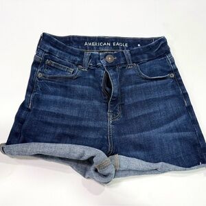 American Eagle High Rise Denim Shorts Size 2 Cuffed Blue Jean Shorts